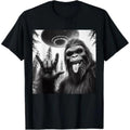 [100% Cotton] [100% Cotton]  Funny Sasquatch Bigfoot Rock On Selfie With UFO Alien T-Shirt  Golf Gift T-Shirt For Men and Women